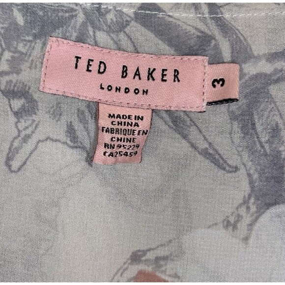 TED BAKER Cream Flower Fairy Print Ruffled Sheer Blouse Fairycore Size 3 (Med) - Picture 6 of 7